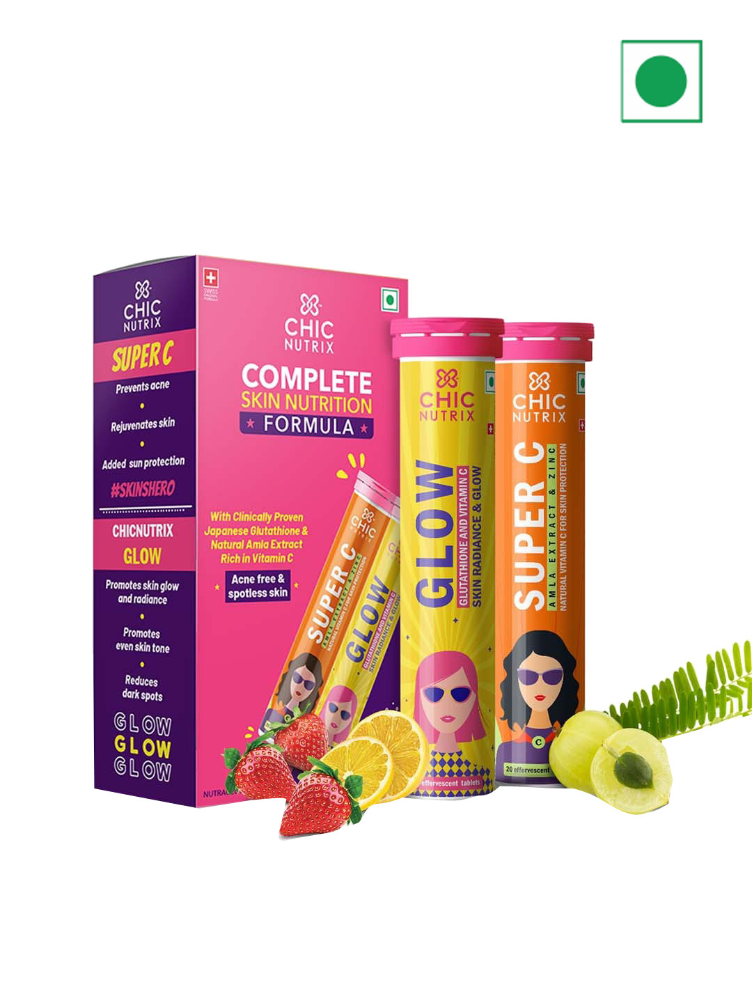 

CHICNUTRIX Complete Skin Nutrition Formula Japanese Glutathione - 20 Tablets Each, Yellow