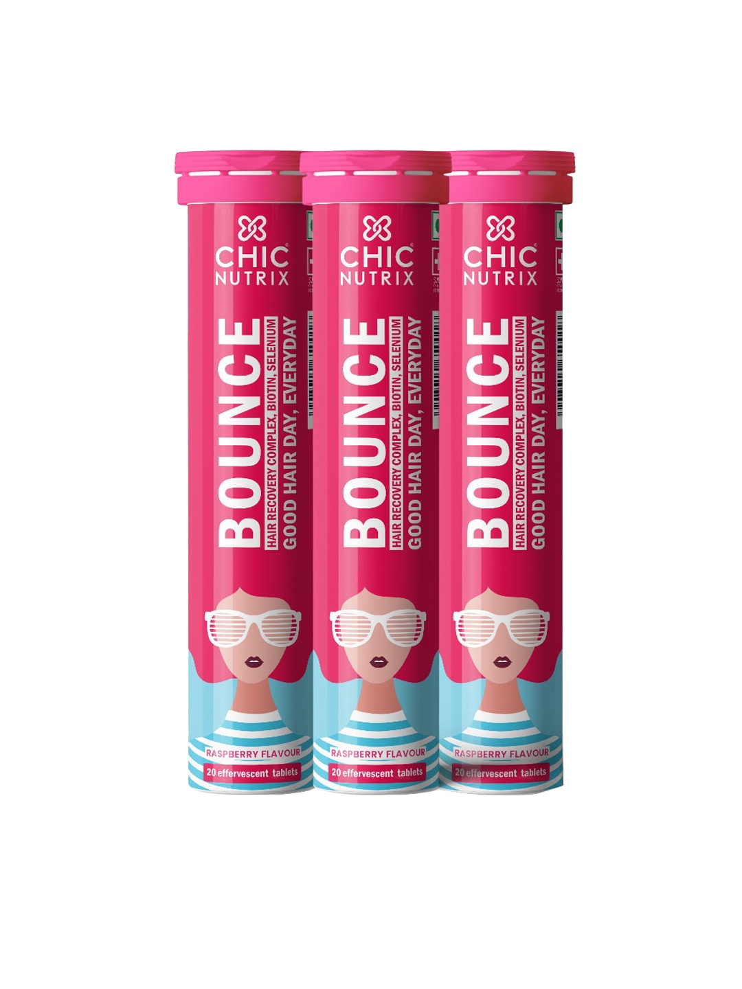

CHICNUTRIX Set of 3 Raspberry Bounce Biotin with Selenium & Amino Acids - 20 Tabs Each, Pink