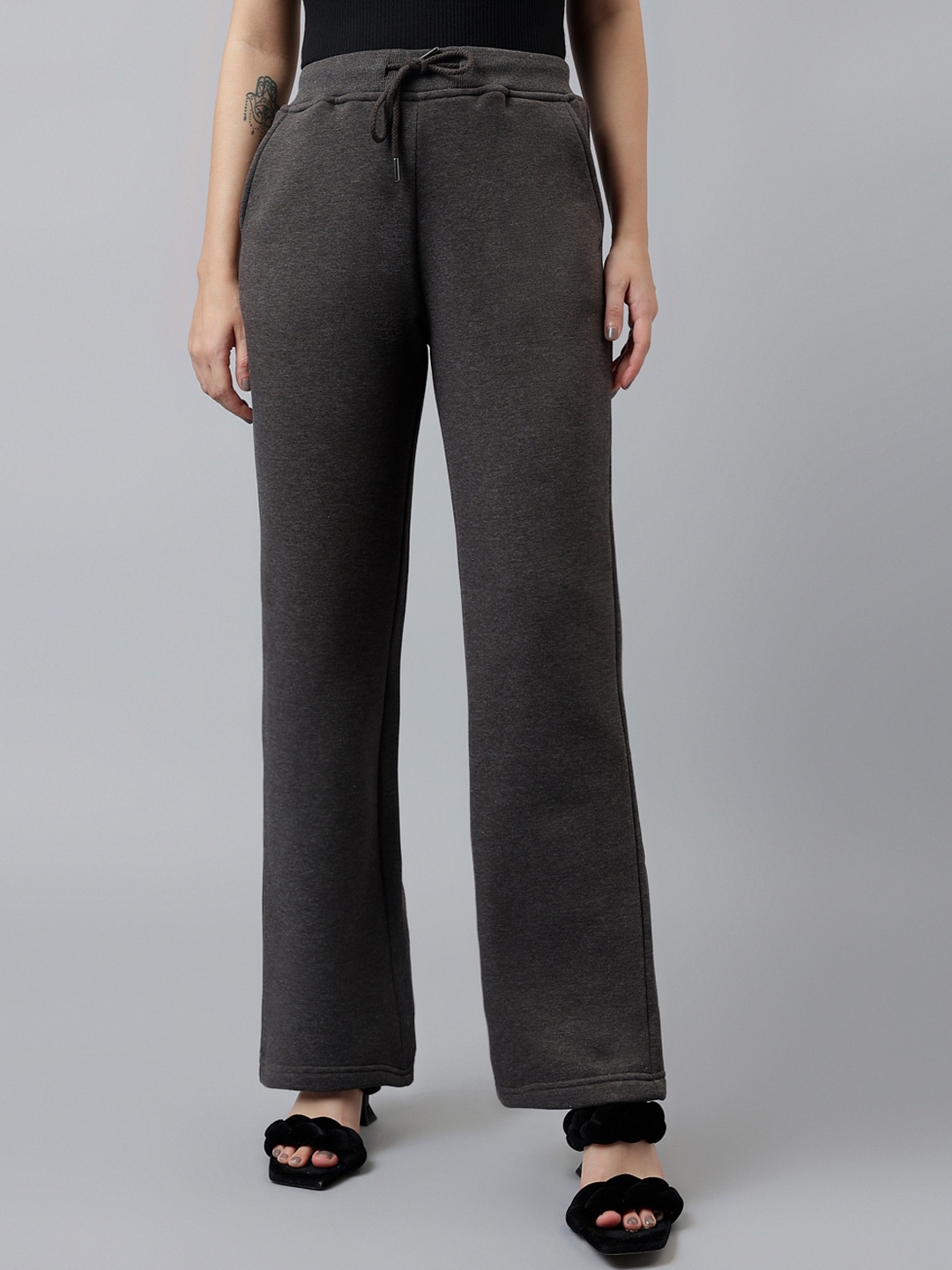 

Xpose Women Comfort High-Rise Plain Winter wear Trousers, Charcoal