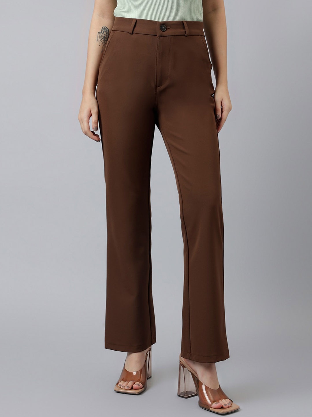 

Xpose Women Comfort Acrylic High-Rise Trousers, Coffee brown