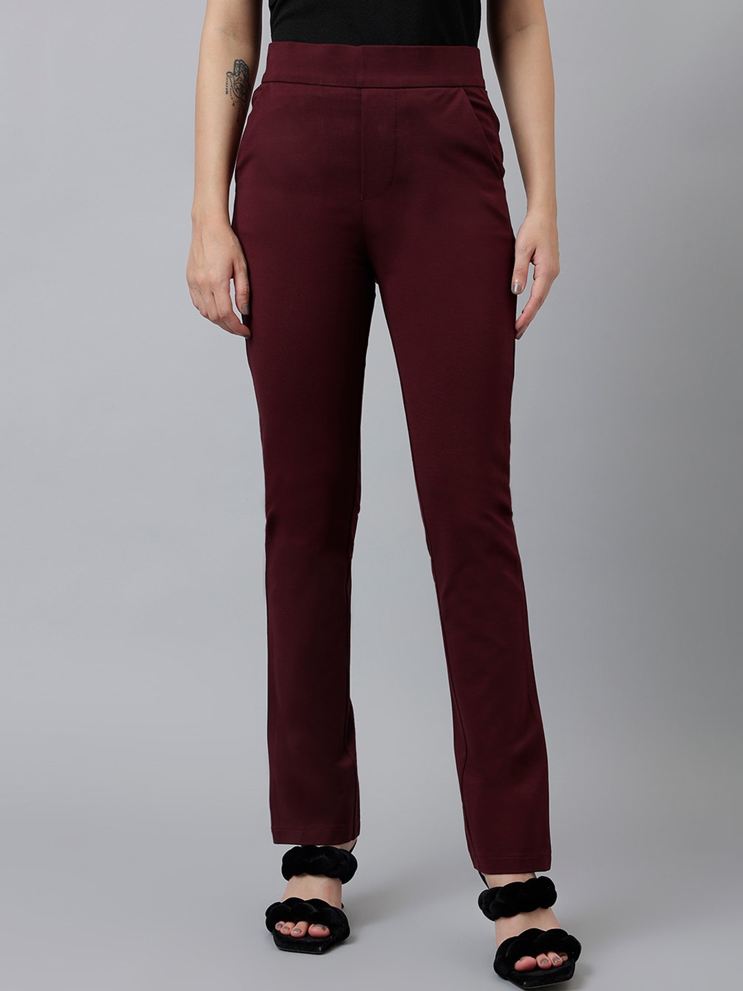 

Xpose Women Comfort Slim Fit High-Rise Trousers, Rose