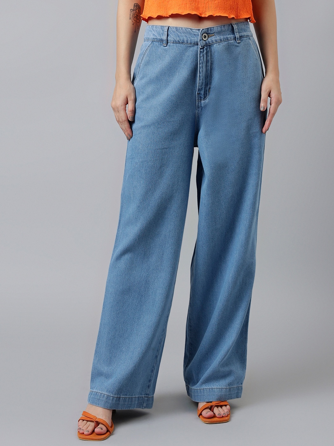 

Xpose Women Comfort Straight Fit High-Rise Pure Cotton Trousers, Blue