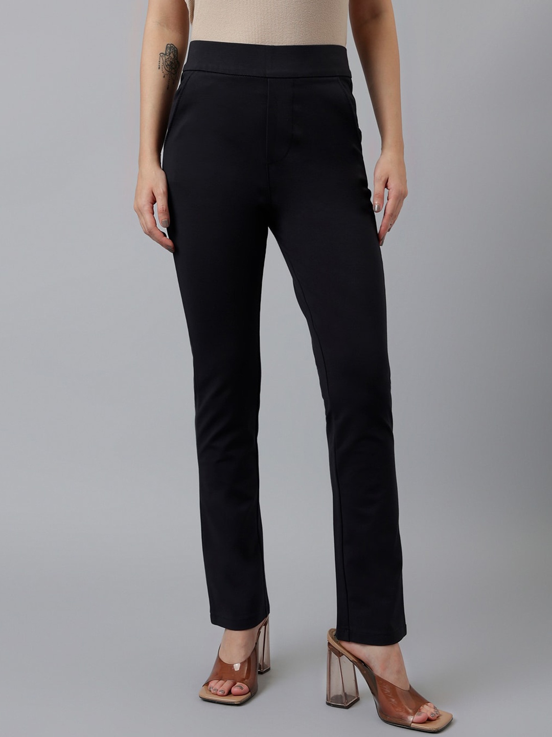 

Xpose Women Comfort Slim Fit High-Rise Trousers, Blue