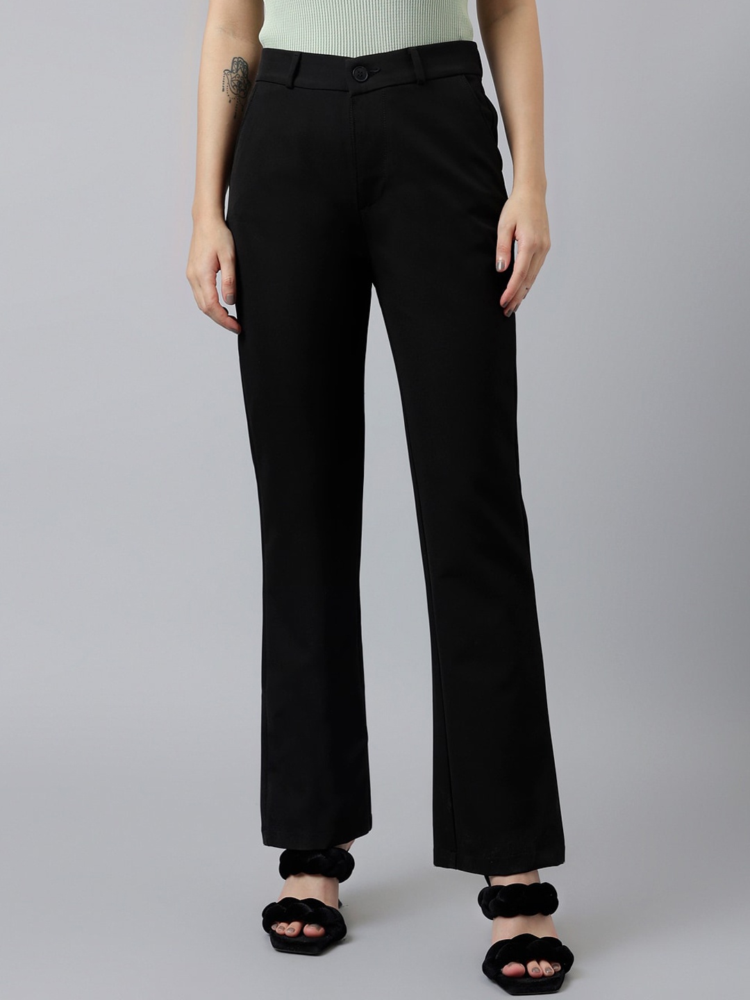 

Xpose Women Comfort Pure Acrylic High-Rise Trousers, Black