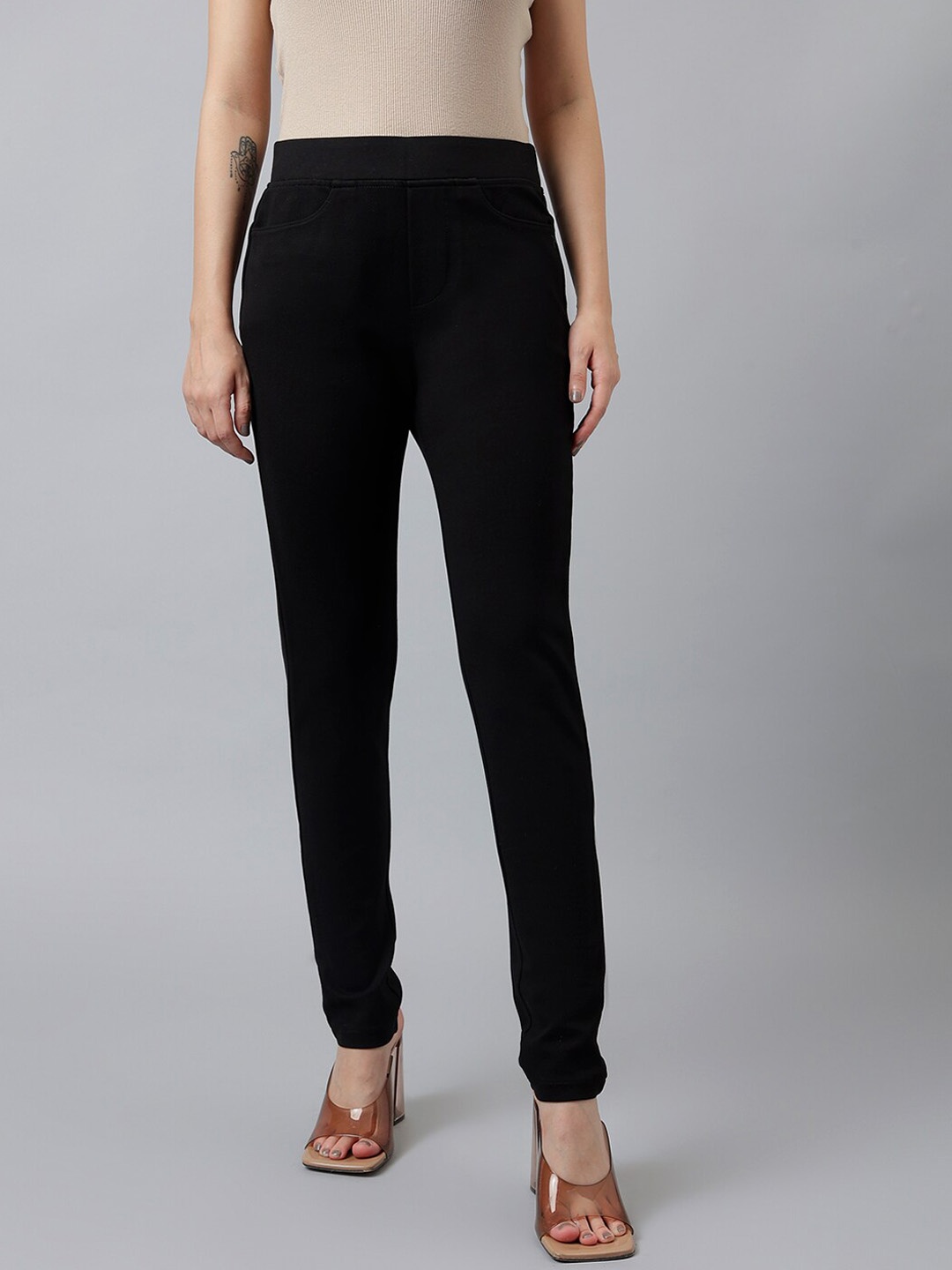 

Xpose Women Comfort Slim Fit High-Rise Trousers, Black