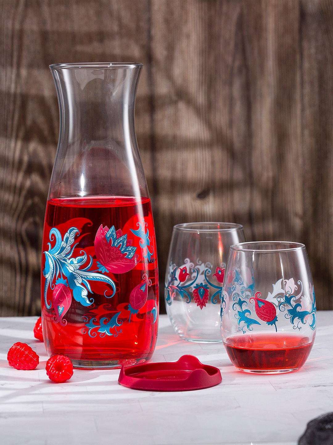 

Pasabahce Set Of 3 Printed Glass Juice Set 1180 Ml, Transparent