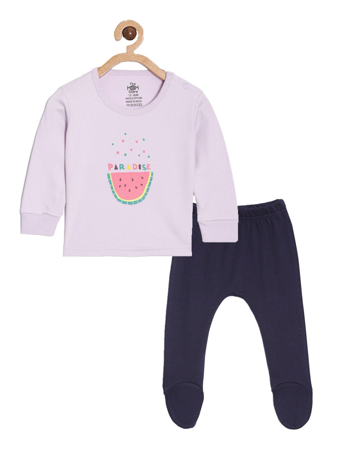 The Mom Store Unisex Kids Graphic Printed Pure Cotton T-Shirt With Trousers, Purple