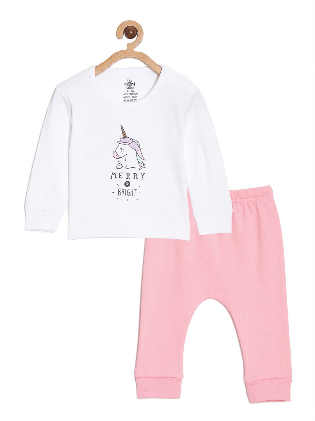 

The Mom Store Unisex Kids Graphic Printed Pure Cotton T-Shirt With Trousers, White