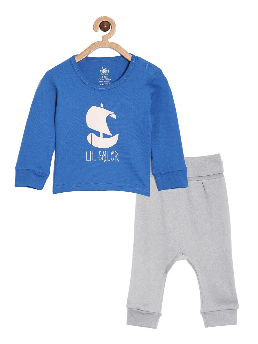 

The Mom Store Unisex Kids Graphic Printed Pure Cotton T-Shirt With Trousers, Blue