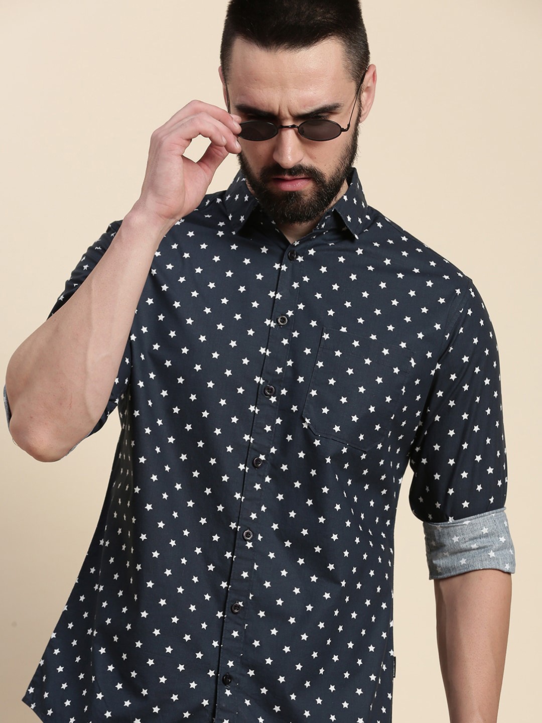 

DILLINGER Conversational Printed Pure Cotton Casual Shirt, Navy blue