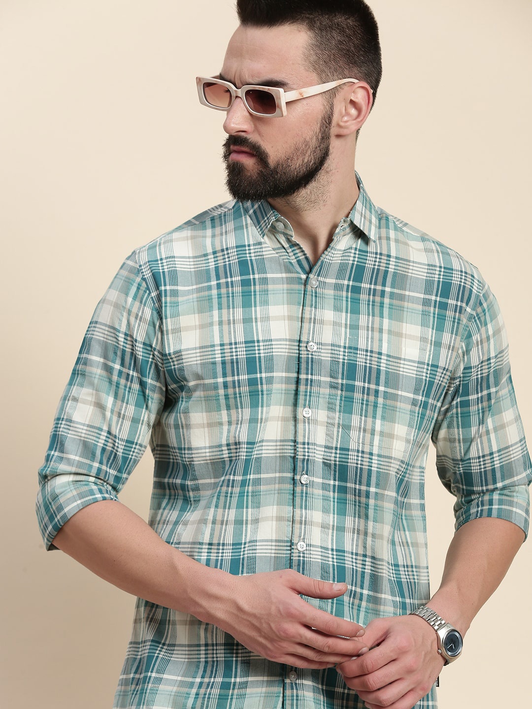 

DILLINGER Tartan Checks Pure Cotton Casual Shirt, Blue