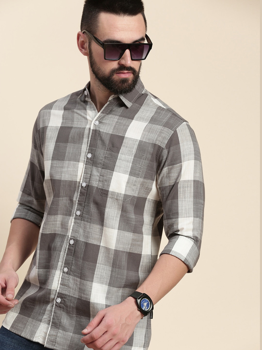 

DILLINGER Checked Pure Cotton Casual Shirt, Grey