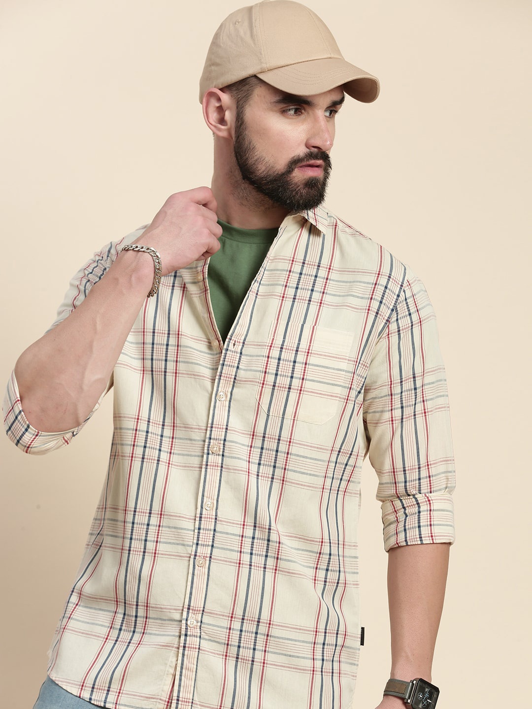 

DILLINGER Tartan Checks Pure Cotton Casual Shirt, Beige