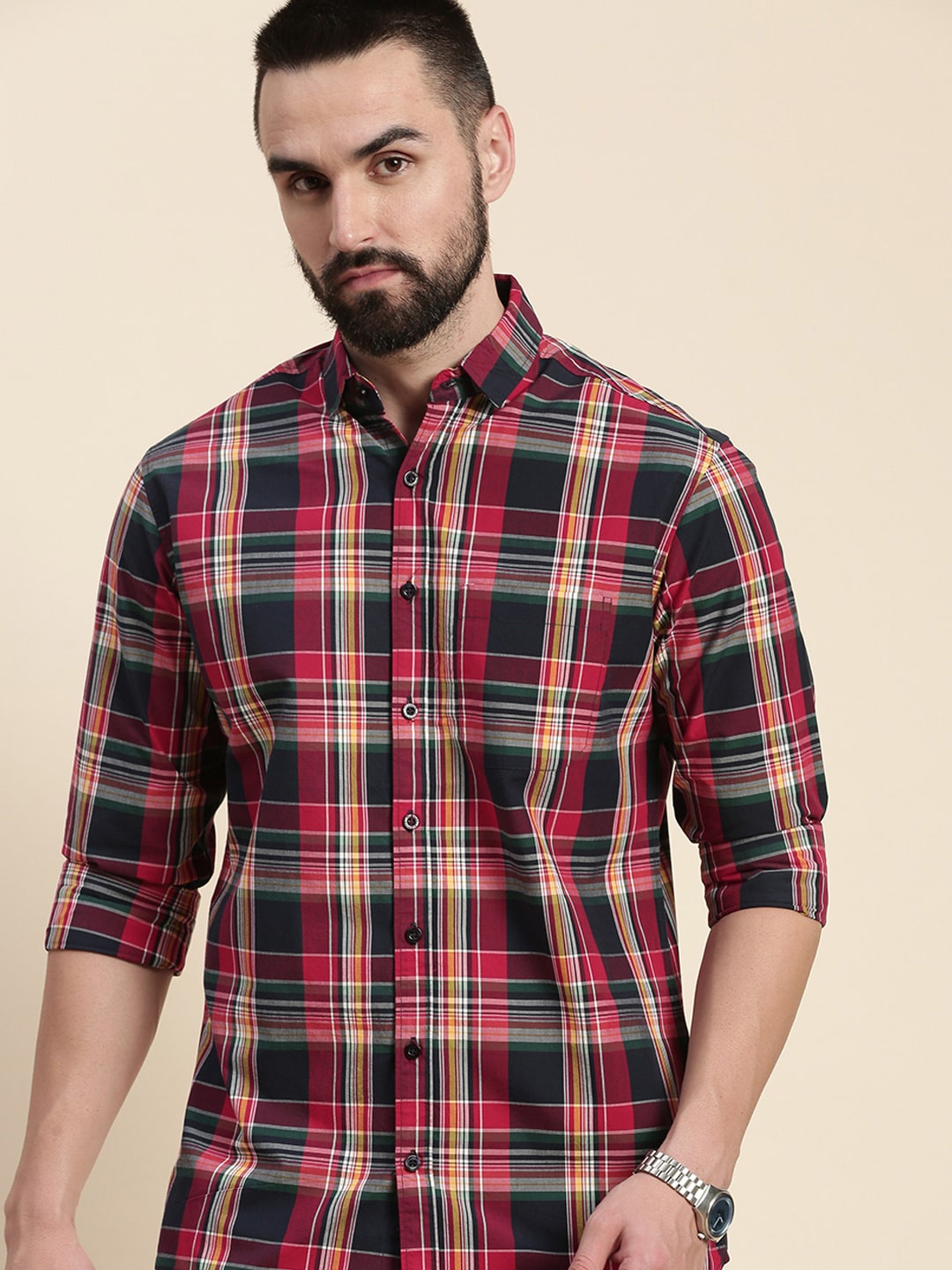 

DILLINGER Tartan Checks Pure Cotton Casual Shirt, Red