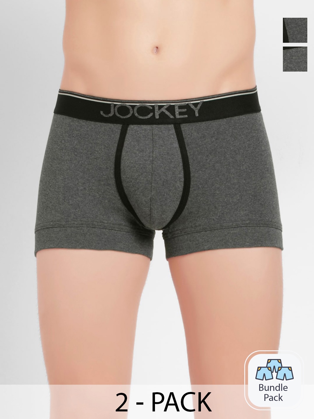 

Jockey Pack Of 2 Pure Cotton Short Trunks, Grey
