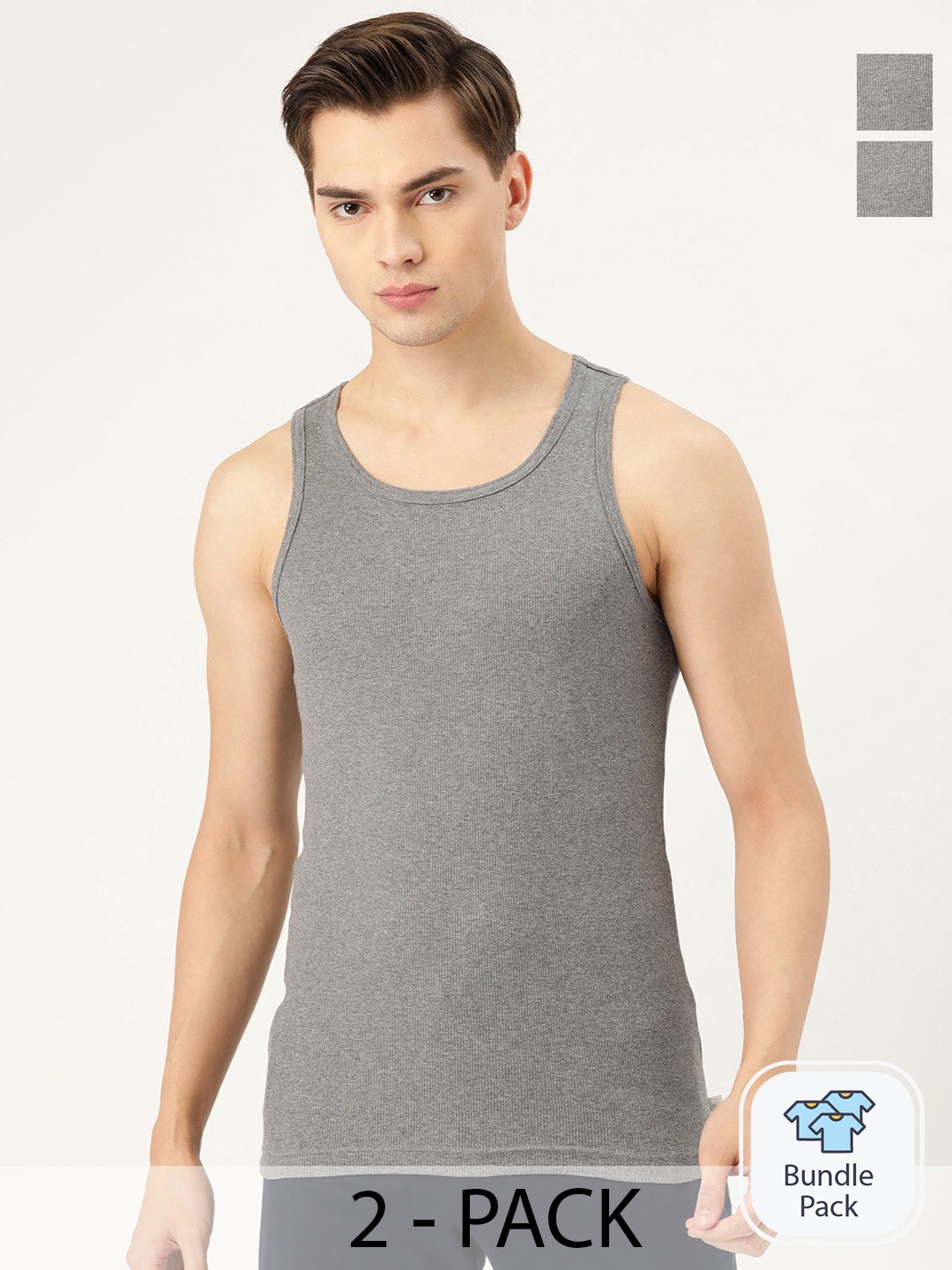 

Jockey Pack Of 2 Sleeveless Comfort Fit Cotton Basic Innerwear Vests, Grey melange