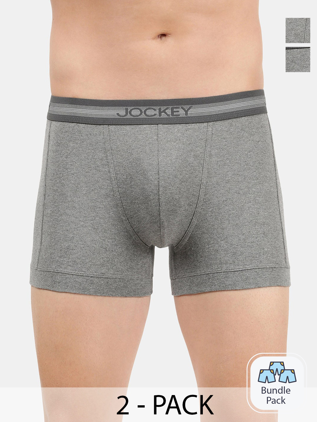 

Jockey Pack Of 2 Pure Cotton Short Trunks, Grey melange