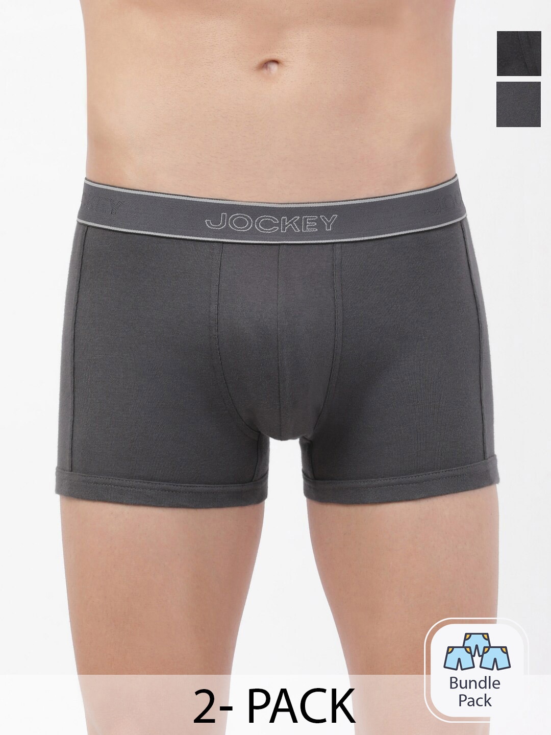 

Jockey Pack Of 2 Pure Cotton Short Trunks, Grey