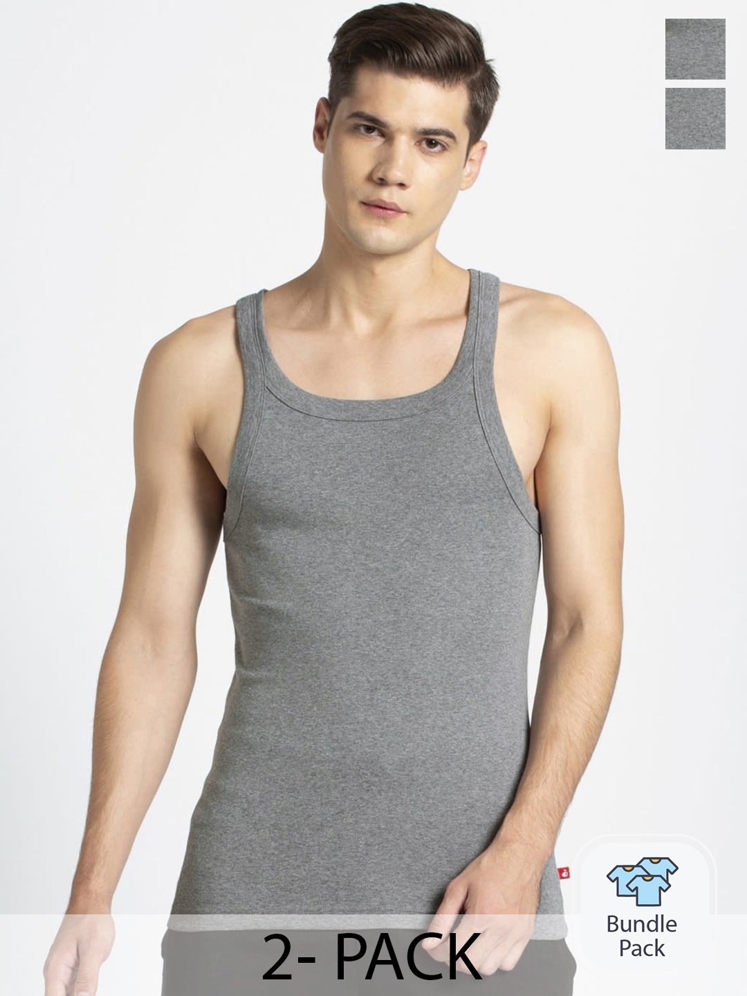 

Jockey Pack Of 2 Cotton Basic Innerwear Vests 11459306-2, Grey