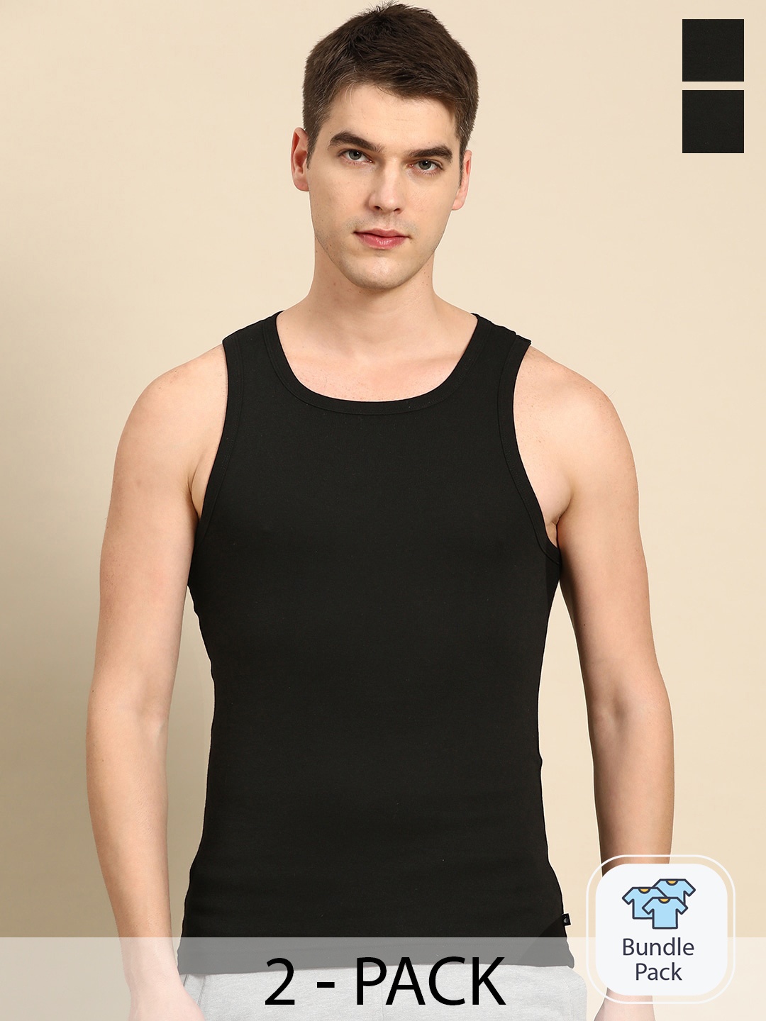 

Jockey Pack Of 2 Cotton Innerwear Vests 19685214, Black