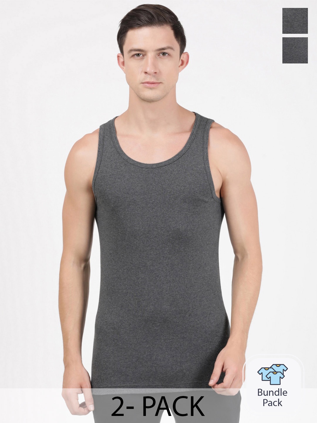 

Jockey Pack Of 2 Cotton Innerwear Vests 11028684, Charcoal