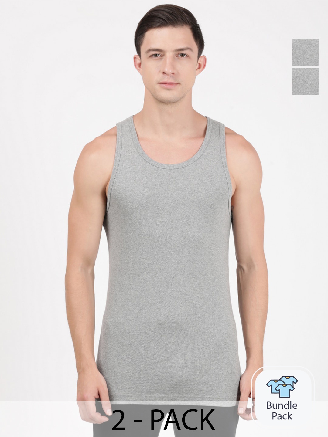 

Jockey Pack Of 2 Cotton Innerwear Vests 11028750, Grey melange