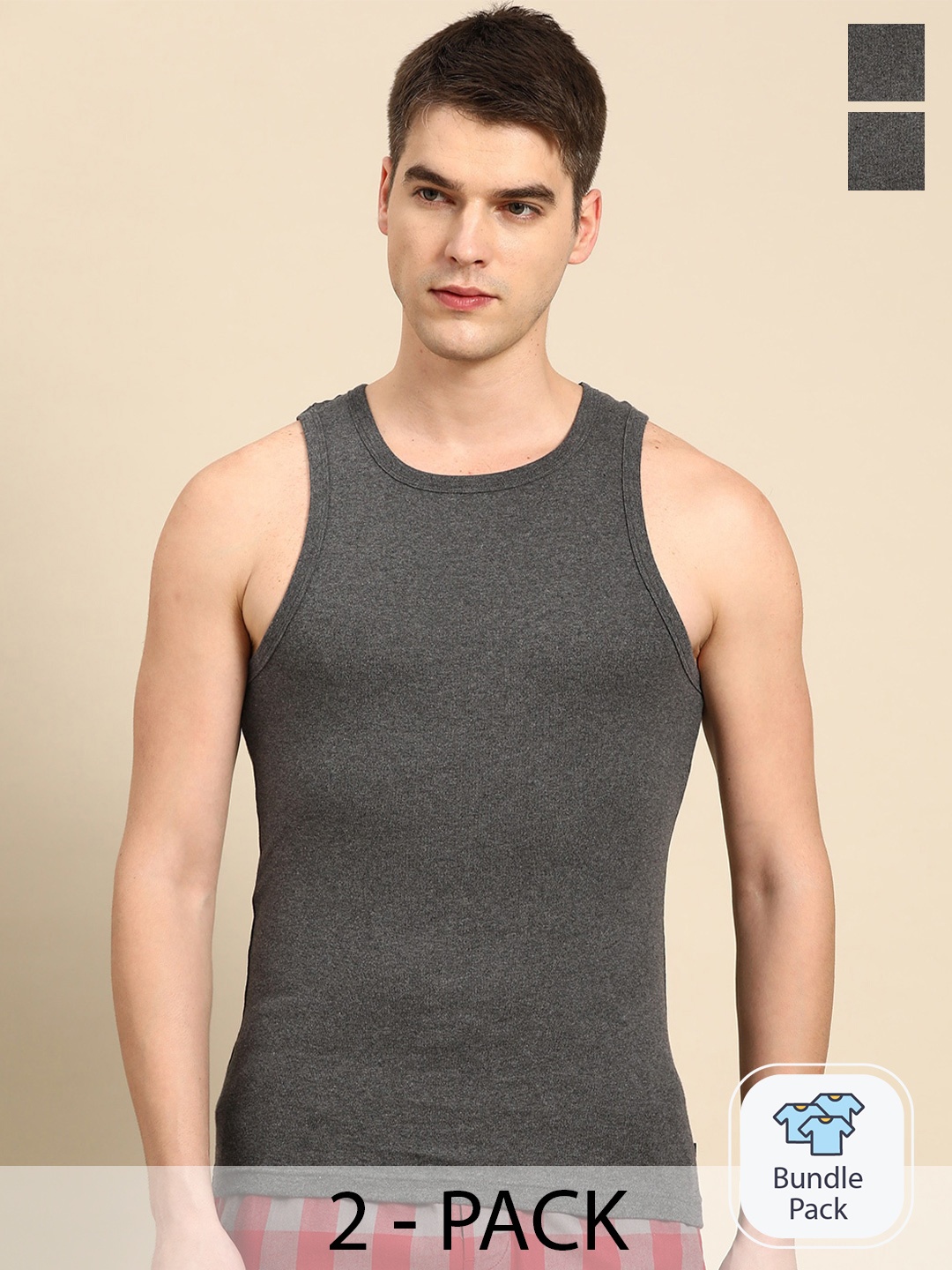 

Jockey Pack Of 2 Cotton Innerwear Vests 19685226, Charcoal