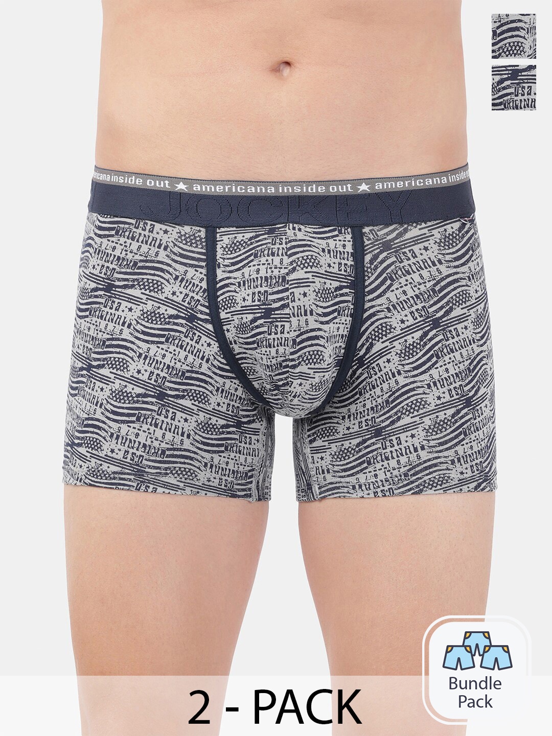 

Jockey Men Pack Of 2 Printed Cotton Trunks 19250350, Grey