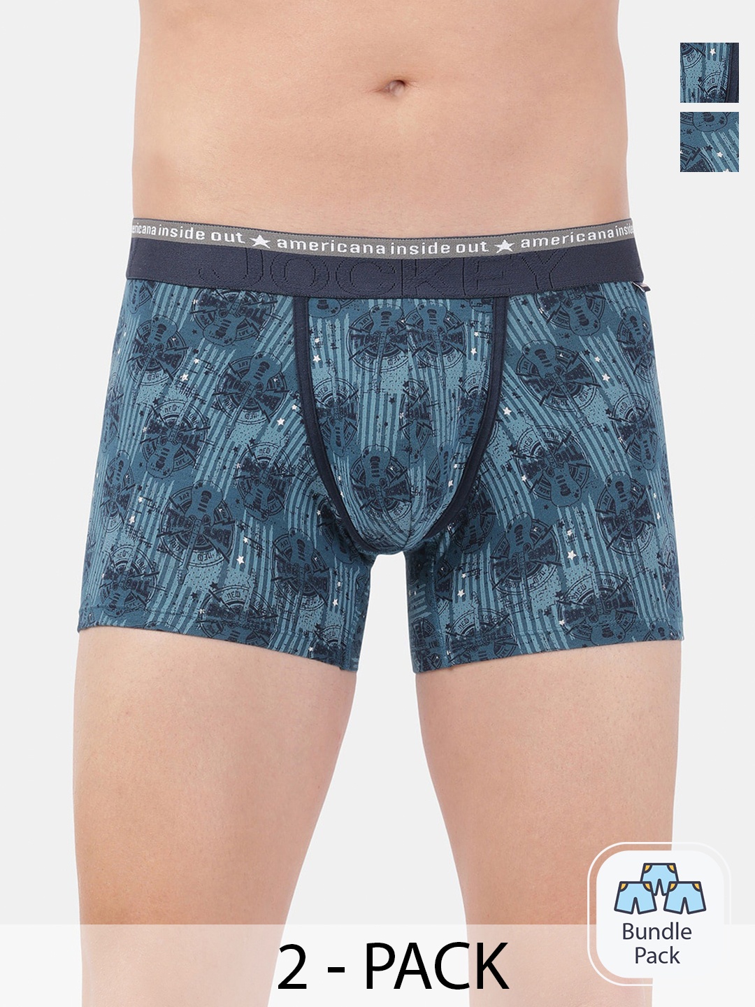 

Jockey Men Pack Of 2 Printed Trunks 19250378, Teal