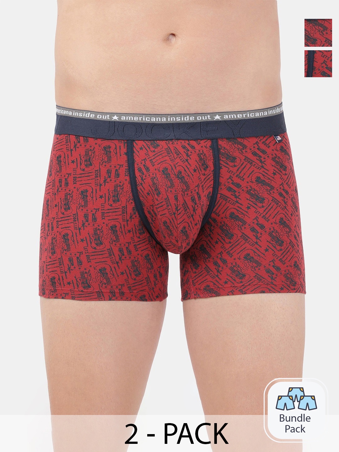 

Jockey Men Pack Of 2 Printed Cotton Trunks 19250382, Red