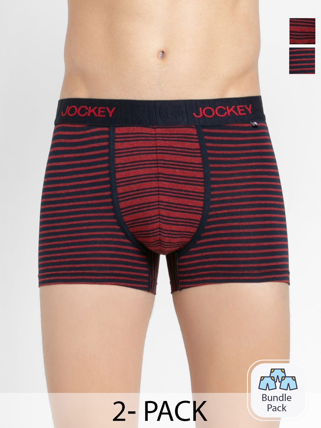 

Jockey Men Pack Of 2 Striped Trunks 1338243, Maroon