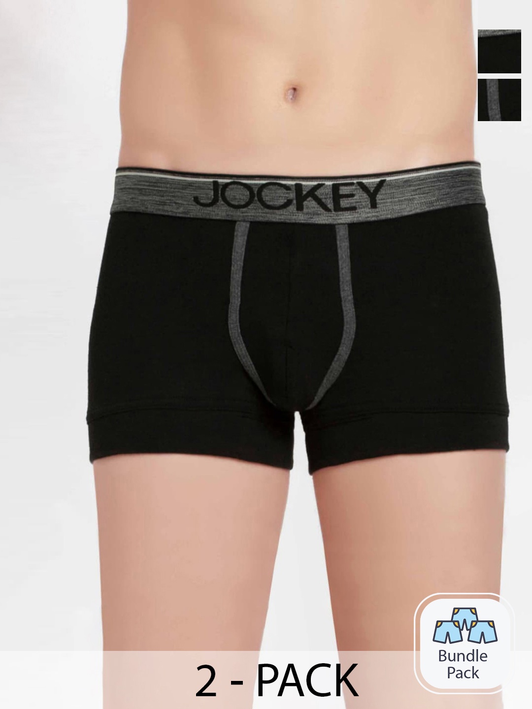 

Jockey Men Pack Of 2 Cotton Outer Elastic Trunks 16403142, Black