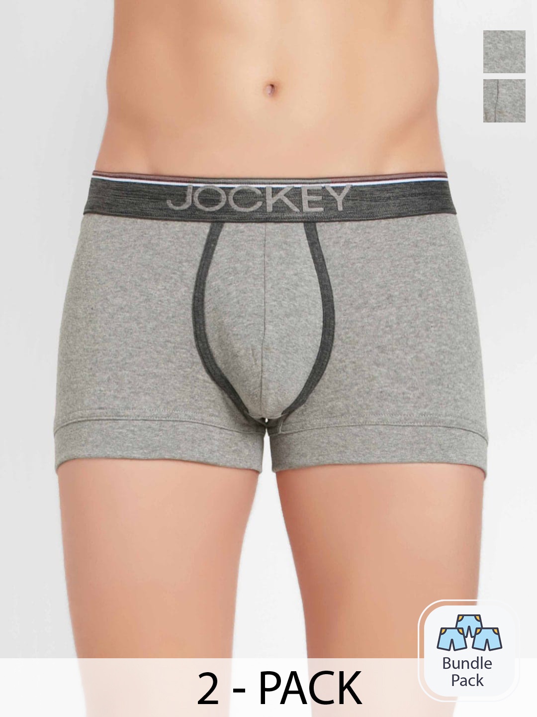 

Jockey Men Pack Of 2 Cotton Outer Elastic Trunks 16403150, Grey