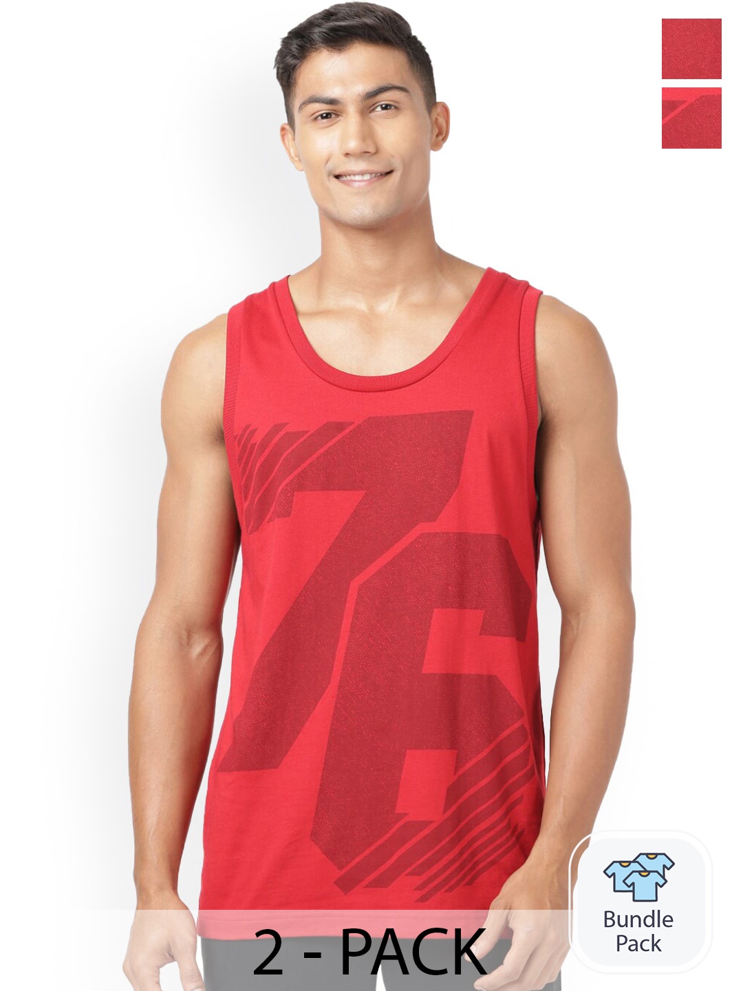 

Jockey Pack Of 2 Printed Cotton Sleeveless Gym Vest 19525084, Red