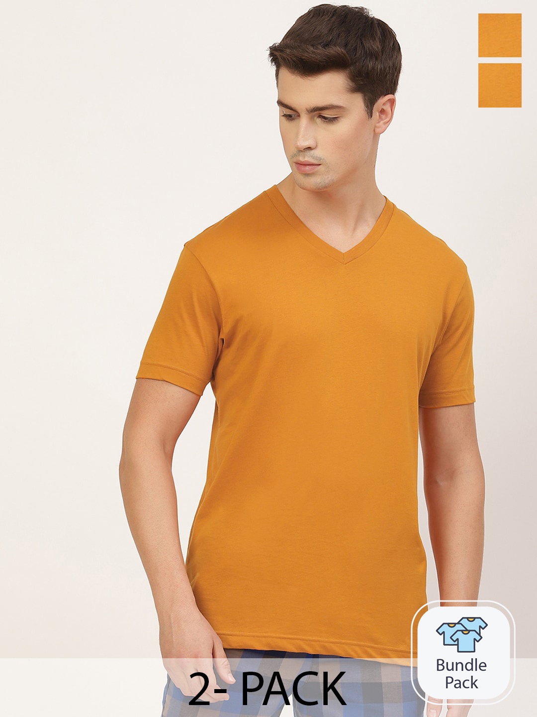 

Jockey Pack Of 2 Cotton V-Neck Lounge T-shirts 10799622, Mustard