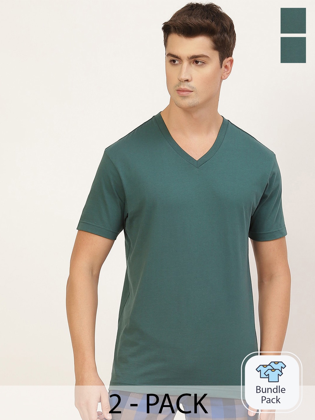 

Jockey Pack Of 2 Cotton V-Neck Lounge T-shirts 10799602, Green