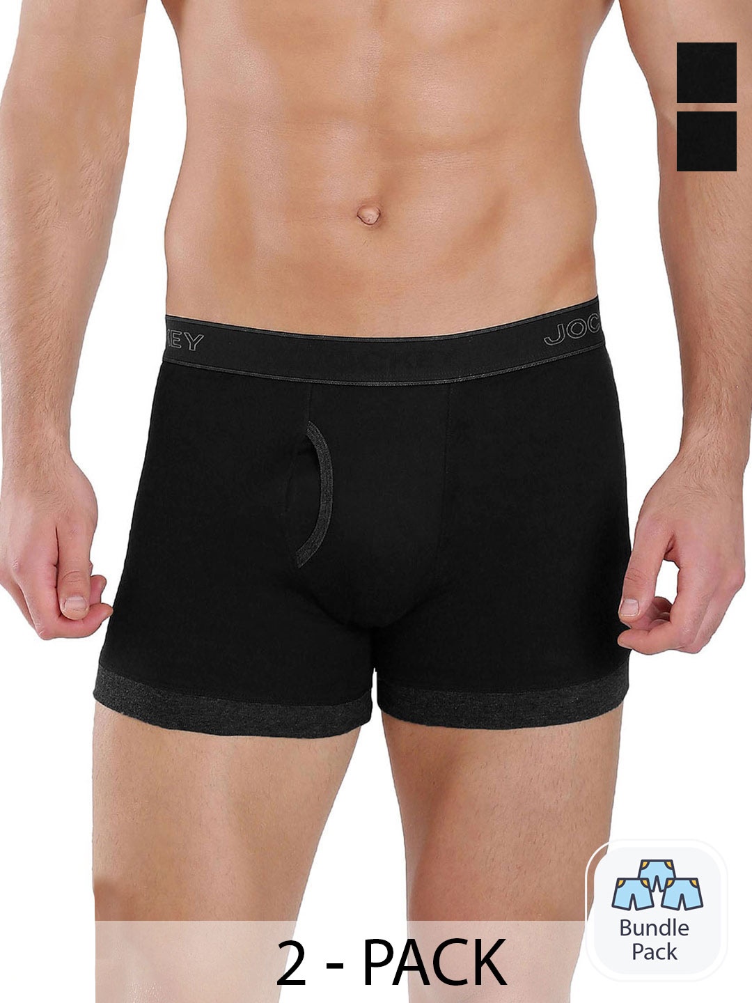 

Jockey Men Pack Of 2 Cotton Outer Elastic Trunks 11420380, Black