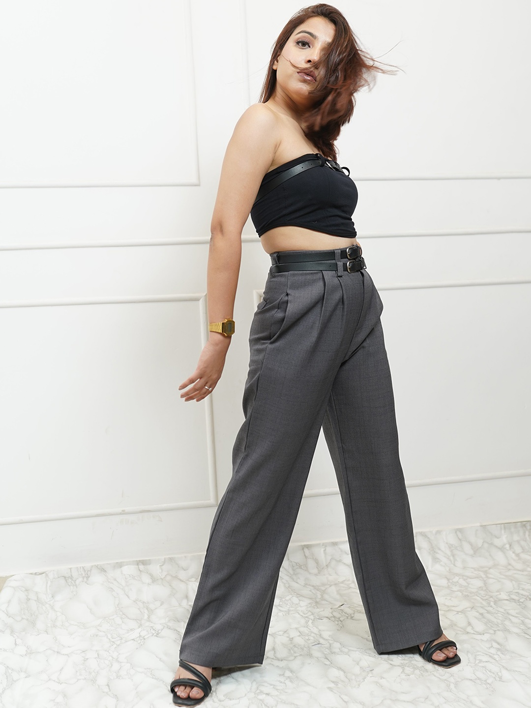 

StyleAsh Women Regular Fit High-Rise Plain Regular Trousers, Grey