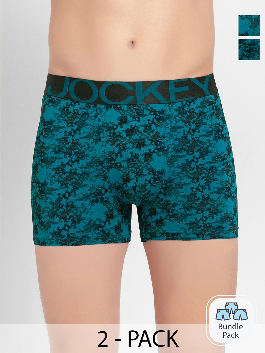 

Jockey Men Pack Of 2 Printed Outer Elastic Trunks 9107751, Teal