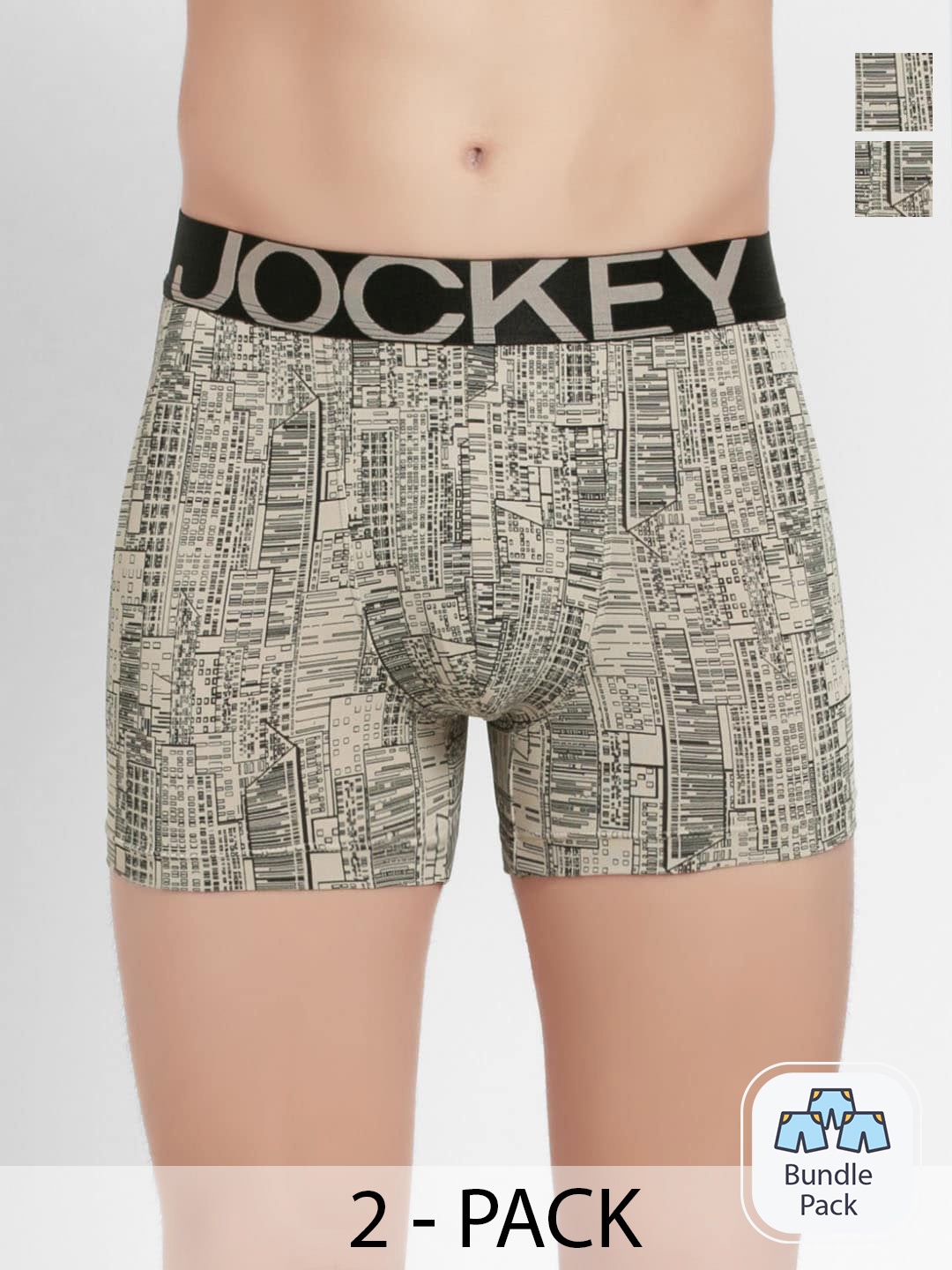 

Jockey Men Pack Of 2 Printed Outer Elastic Trunks 9107629, Grey