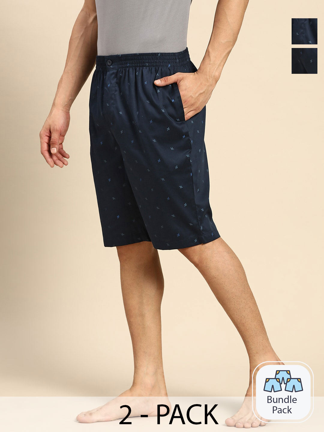 

Jockey Men Pack Of 2 Printed Cotton Lounge Shorts 19636184, Navy blue