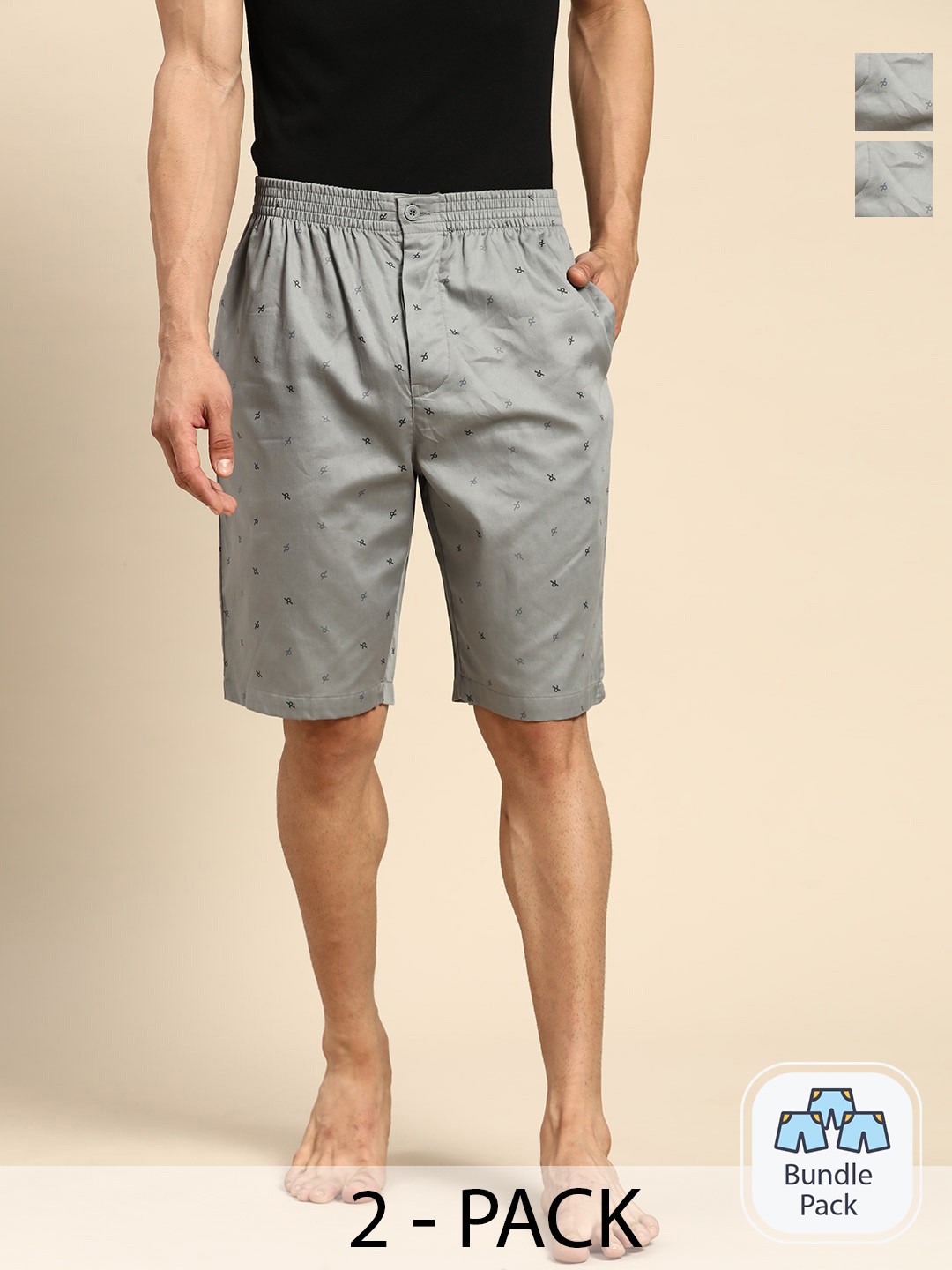 

Jockey Men Pack Of 2 Abstract Printed Mid Rise Cotton Lounge Shorts, Grey