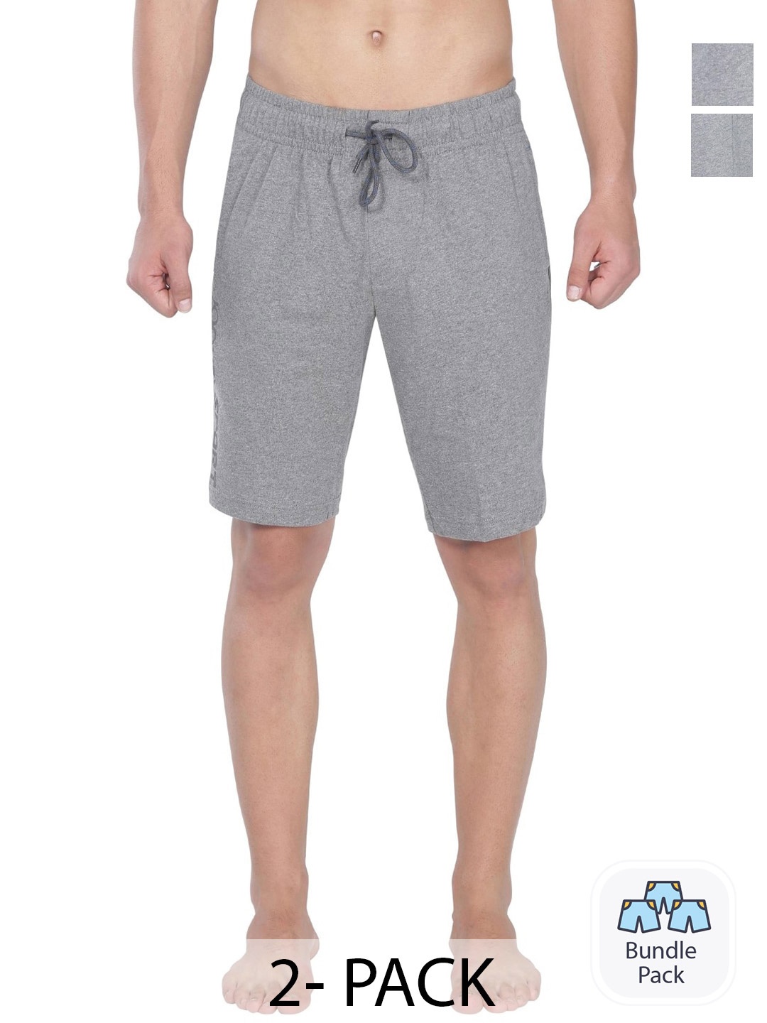

Jockey Men Pack Of 2 Mid Rise Cotton Lounge Shorts, Grey melange