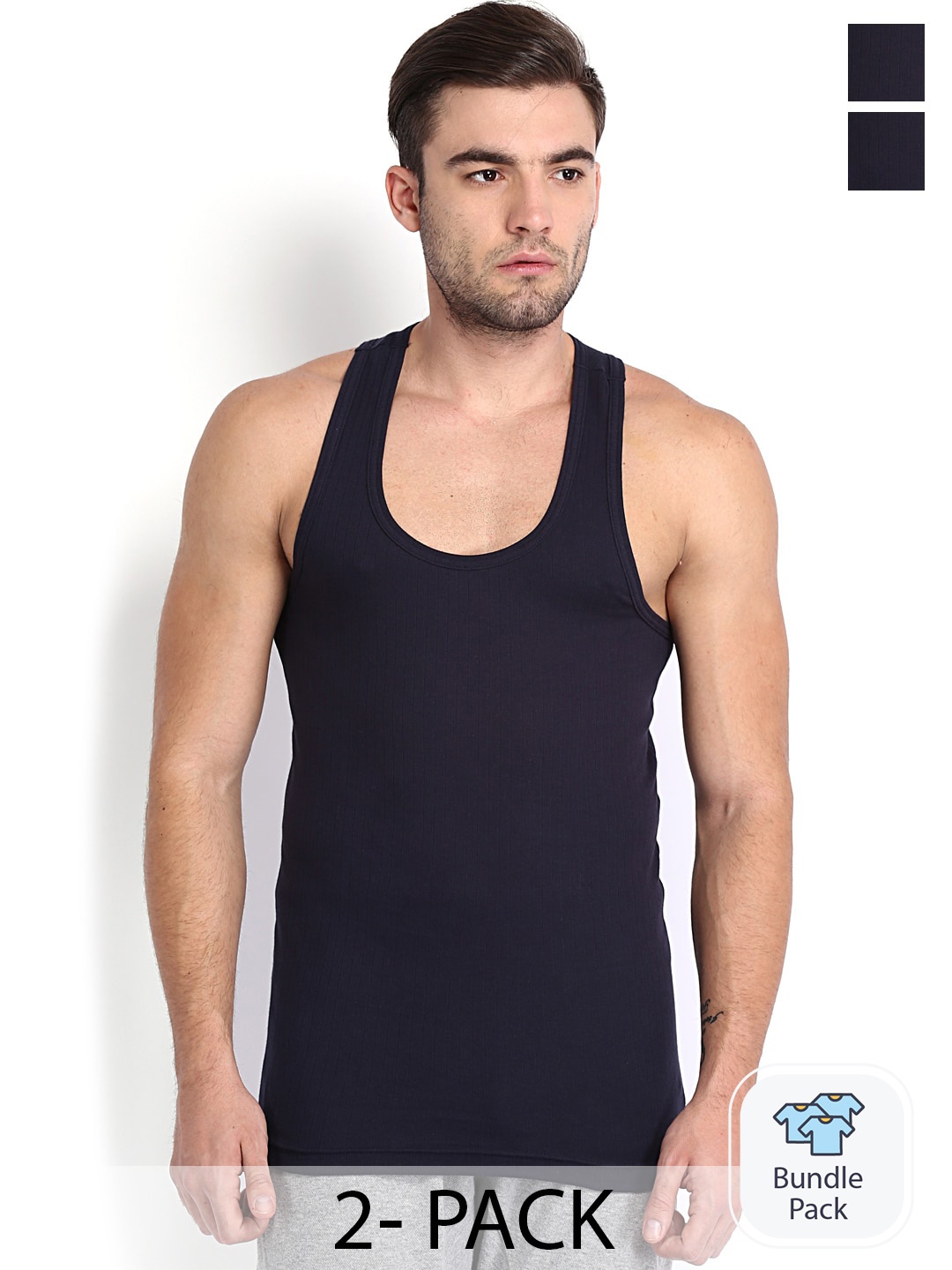 

Jockey Pack Of 2 Pure Cotton Basic Innerwear Vests, Navy blue