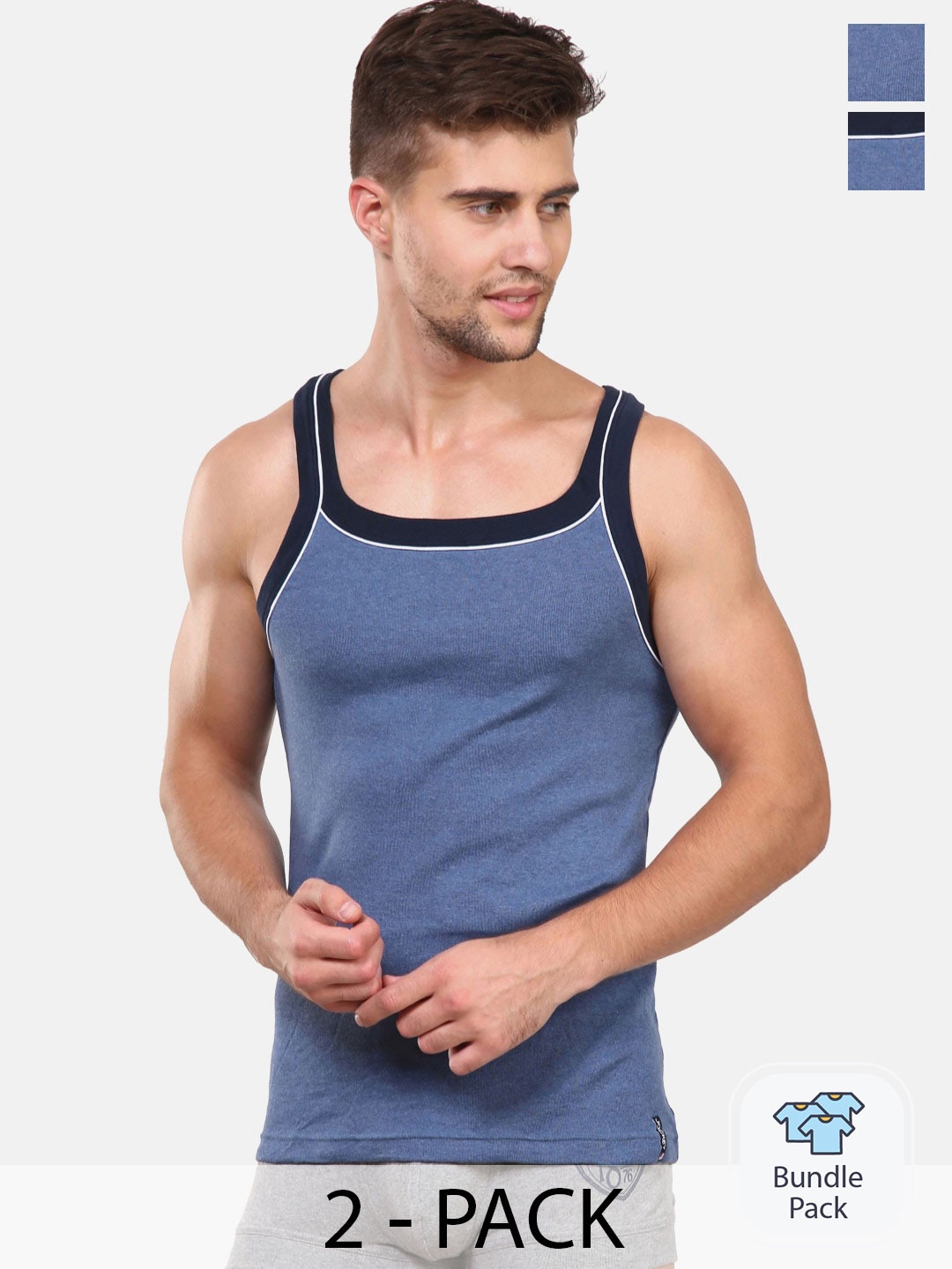 

Jockey Pack Of 2 Pure Cotton Basic Innerwear Vests, Blue