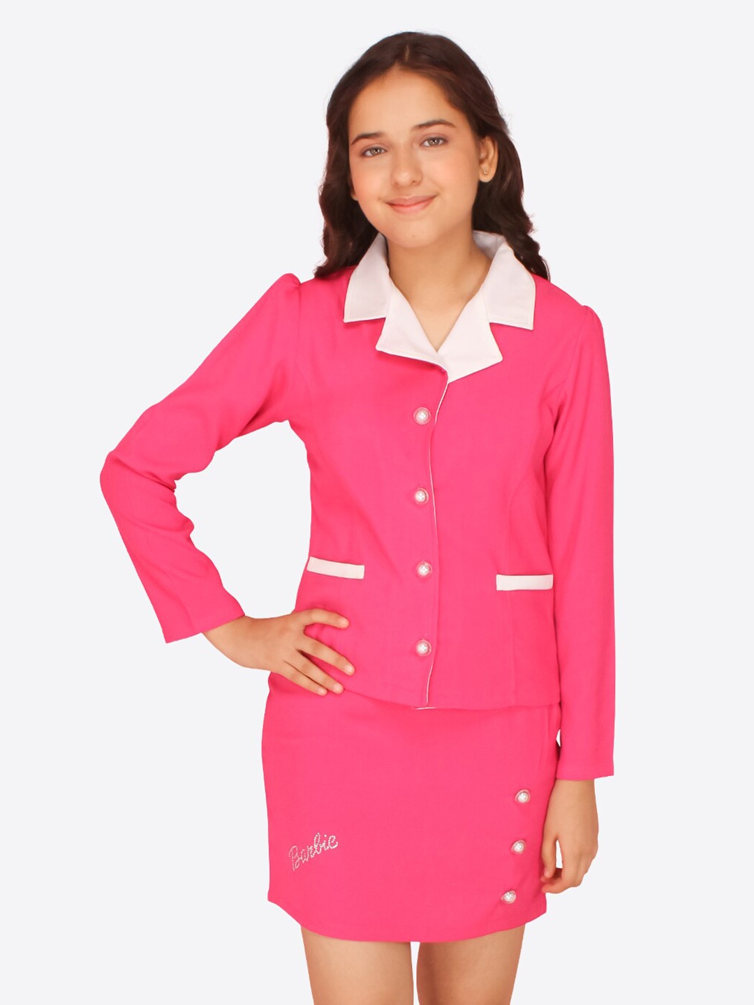 

CUTECUMBER Girls Shirt Collar Coat With Skirt, Fuchsia