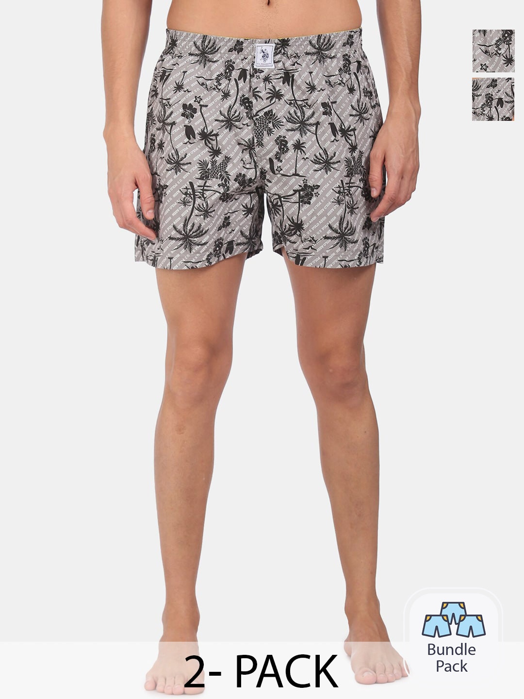 

U.S. Polo Assn. Men Pack Of 2 Floral Printed Mid Rise Pure Cotton Boxers-15246452, Grey