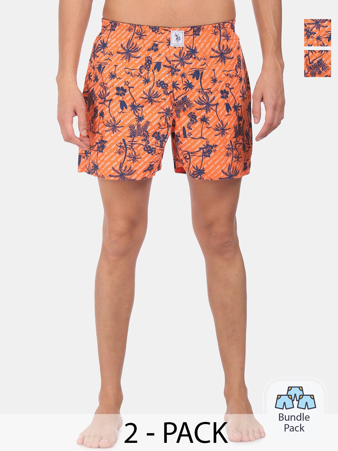 

U.S. Polo Assn. Men Pack Of 2 Floral Printed Mid Rise Pure Cotton Boxer-15246456, Orange