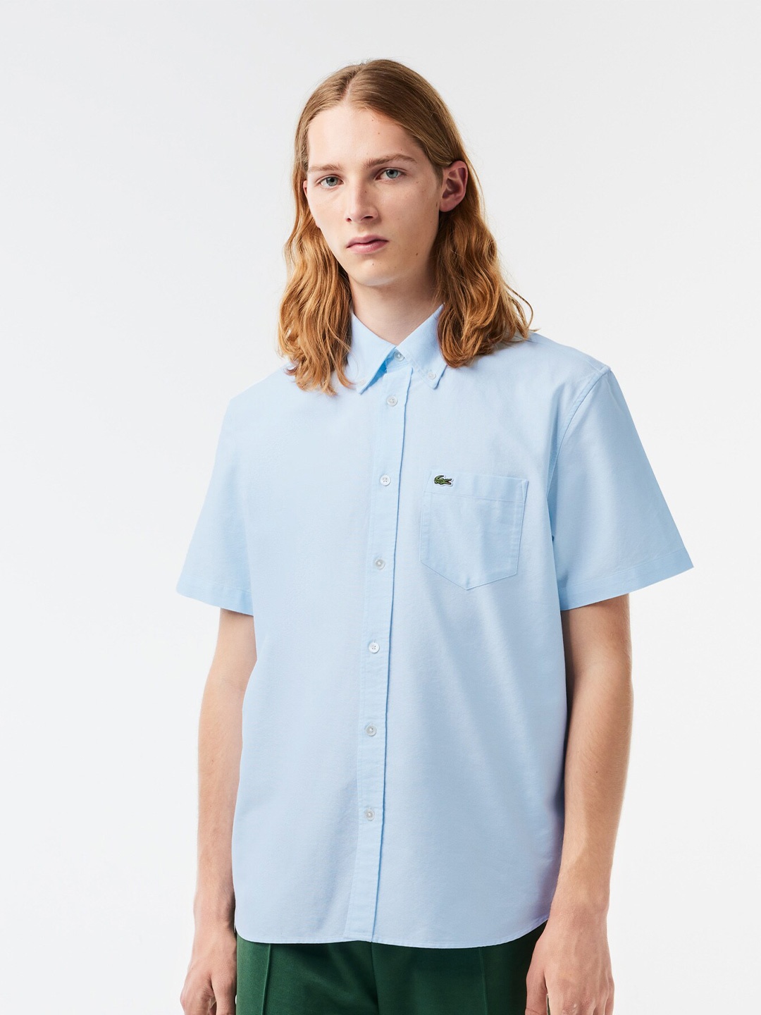 Lacoste Button-Down Collar Oxford Weave Pure Cotton Casual Shirt, Blue