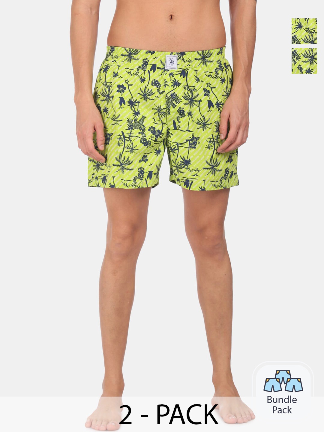 

U.S. Polo Assn. Men Pack Of 2 Floral Printed Mid Rise Pure Cotton Boxers-15246438, Green